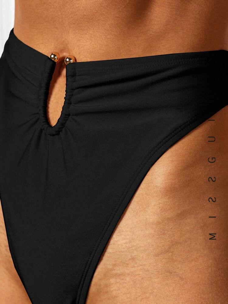 MISSGUIDED High Cut Cheeky Bikini Bottom With Metal Ring Detail Summer Beach Swimwear Brazilian Style High Waist Design