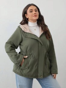 Aveloria Fashionable Minimalist Hooded Cinched Waist Slimming Plus Size Padded Padded Coat Clothes Winter - Army Green - View 1