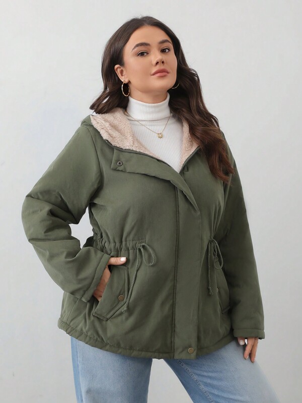 Aveloria Fashionable Minimalist Hooded Cinched Waist Slimming Plus Size Padded Padded Coat Clothes Winter