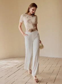 MOTF PREMIUM Top in rete con applicazioni e dettagli a contrasto - Rosa - Visualizzare 6