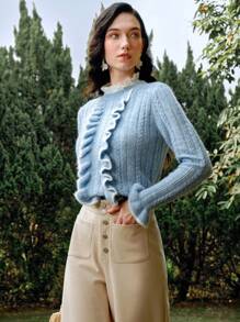 MOTF PREMIUM 对比色荷叶边毛衣