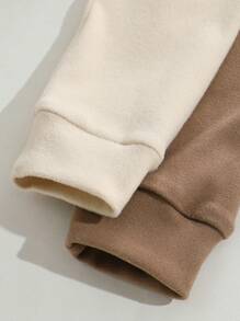 Young Boys Solid Color Splice Cuff And Hem Long Sleeve And Pants Fleece 2 Pieces Pajama Set - Multicolor - View 8