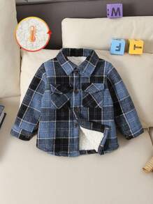 Baby Boy Casual Plaid Collared Pocket Long Sleeve Thermal Lined Shirt Jacket, Autumn/Winter - Multicolor - View 1