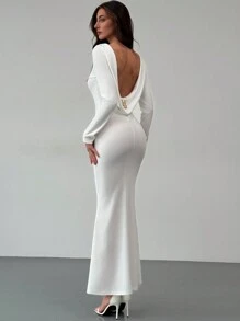 Aloruh Elegant Backless Metallic Decor Fish Tail Maxi Party Dress