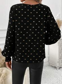 SHEIN Clasi Women's V-Neck Long Sleeve Butterfly Print Blouse, Casual Everyday Wear Glittery Dress