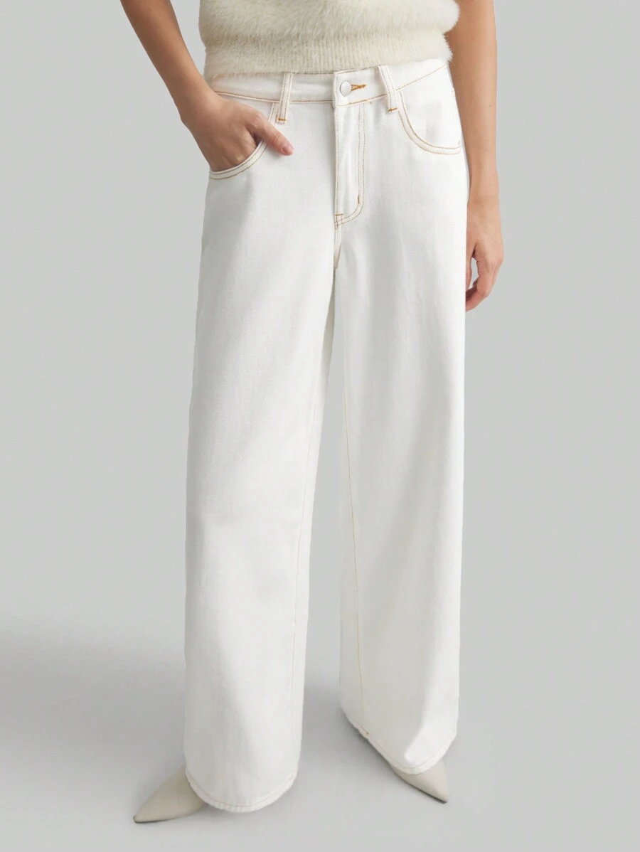 Ontre 2025 New Arrival Women's Pocketed Straight-Leg Loose Casual Versatile Jeans