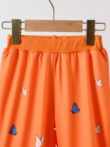 2pcs/Set Young Girl Rose Red Cute Story Style Princess Cartoon Character & Butterfly Print Pullover Hoodie And Pants Set, Autumn/Winter New, Suitable For Layering, Outerwear, Innerwear And Indoor Wear, Fashionable For Little Young Girl