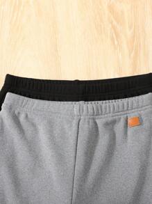 2pcs Tween Girls Casual Solid Color Knit Thermal Lined Leggings With Patch, Suitable For Autumn/Winter