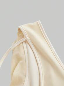 SHEIN MOD 深红色露肩系腰网眼中长连衣裙（女款） - 杏色 - 查看 4