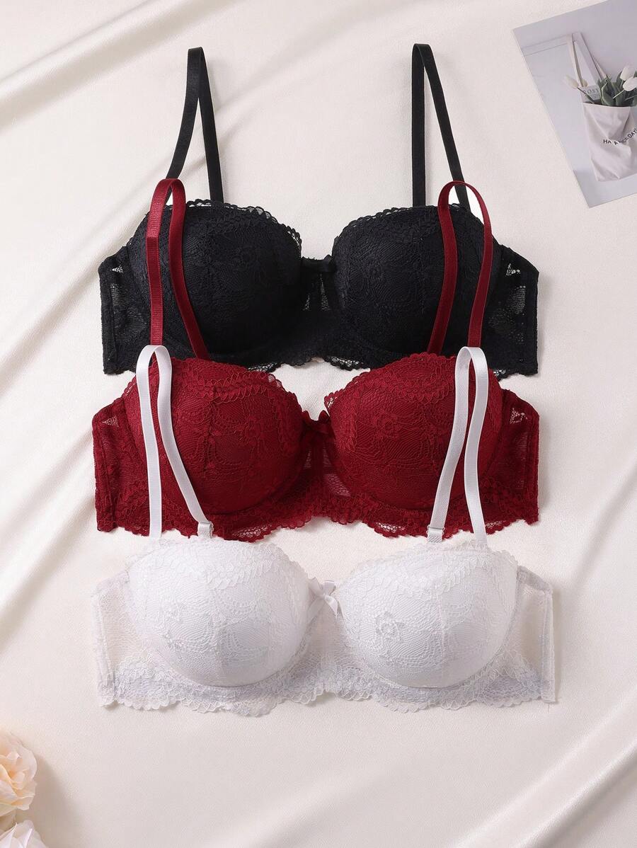 HautHeat 3pcs Women Underwire Bra With Non-Removable Padded Cups - Multicolor - View 1