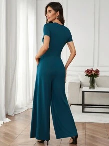 Ellevyn Salopetă elegantă cu mânecă scurtă de culoare solidă pentru femei