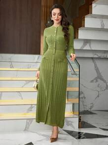 Modelyn Women's Elegant Round Neck Long Sweater Dress - Mint Green - View 4