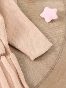 Toddler Girl's Cute Long Sleeve Ruffle Collar Pleated Skirt Bear Jacquard Knit Sweater Dress, Suitable For Fall Season - Khaki - View 7