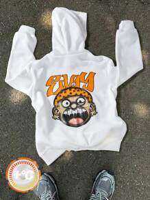 SHEIN Tween Boys Hooded Sweatshirt, Autumn Knit Casual Cartoon Printed Comfortable Loose Jacket