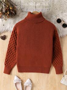 SHEIN Groene coltrui voor meisjes, losse pullover, mode voor woon-werkverkeer, elegante tienermeisjes, dikke gebreide splittrui met lange mouwen