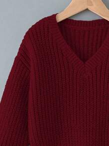Teen Girls Casual Distressed Knit Sweater, Versatile For Autumn/Winter - Red - View 3