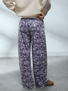 SHEIN EZwear Women's Twig Knit Wide Leg Lounge Pants - Coffee Brown - View 2