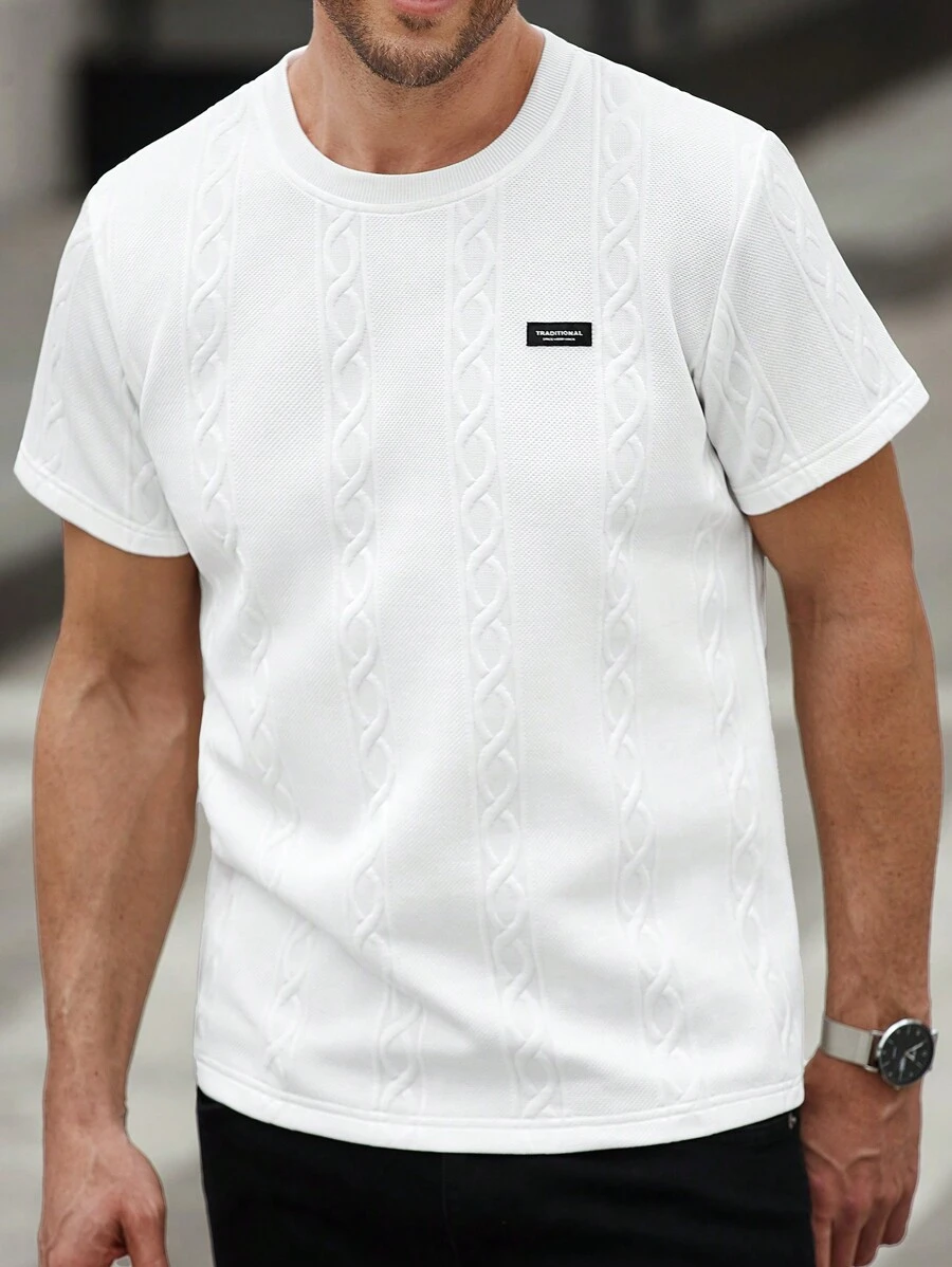 Manfinity Homme Men's Casual Crew Neck Applique Decor Short Sleeve T-Shirt, Versatile