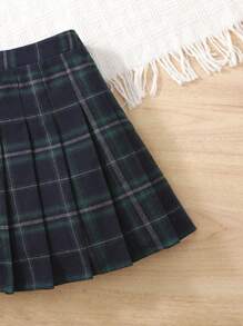 Tween Girls' Classic British Style Plaid Pleated Skirt, Casual & Versatile For American School Campus, Back To School Season