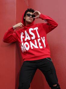 Manfinity Roghcode Áo nỉ có mũ trùm đầu in chữ và hình ngôi sao thường ngày cho nam, Áo hoodie dài tay họa tiết đường phố thu/đông, Quà tặng cho bạn bè, chồng, bạn trai - Đỏ - Xem 8