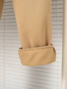 SHEIN Teen Boys 2pcs Casual Versatile Cozy Warm Winter Fabric Loose Cozy Zipper Closure Plush Lining Hooded Jacket With Net Color Knit Sweatpants Two-Piece Set Homecoming; Renaissance; Fall Outfits; Teen Boy Clothes; ; Airport; Cocktail Party; Autumn/Winter - Black - View 7