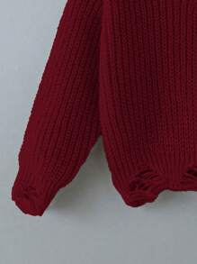 Teen Girls Casual Distressed Knit Sweater, Versatile For Autumn/Winter - Red - View 4