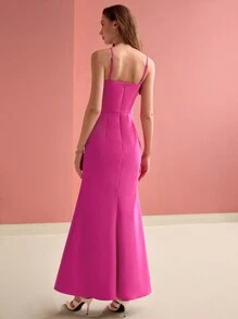 MOTF PREMIUM RHINESTONE DETAIL BIAS CUT CAMI COCKTAIL DRESS - Hot Pink - View 7