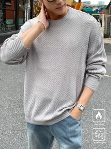 Manfinity Hypemode Men's Solid Color Round Neck Drop Shoulder Long Sleeve Casual Loose Sweater, Autumn/Winter