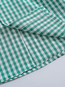 年轻男孩休闲黑白格子长袖口袋衬衫，春秋 - 綠色 - 查看 6