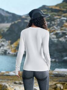 In My Nature Women's Solid Color Round Neck Long Sleeve Casual Fitness Outdoor T-Shirt Fitted Shirt