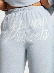 SUMWON WOMEN Premium Embroidered Script Logo Athletic Sweatpants Loungewear Winter Cozy Fleece Joggers Athleisure Pants Workout Running Casual Bottoms