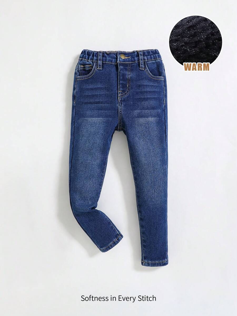 Cozy Pixies Young Girl' Fall Winter Clothes Casual Thermal Lined Cat WhiskerSkinny Denim Jeans Leggings,Young Girl Winter Outfit - Dark Wash - View 1
