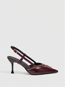 CUCCOO GRLICON Women's Y2K Punk Style High Heel Pumps, Suitable For Motorcycle, Cool Girl, Halloween, Christmas, Party Outfits - Burgundy - View 3