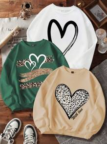 SHEIN 3pcs Pack Tween Girls' Casual Minimalist Thick Thermal Lined Loose Fit Crew Neck Long Sleeve Hoodies,Suitable For Autumn/Winter - Multicolor - View 1