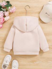 Veste à capuche zippée en polaire de couleur unie pour bébé fille, convient pour l'automne/l'hiver