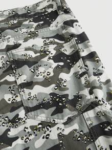 ROMWE MEN Street Life Men's Camouflage Print Layered Flare Leg Jeans - Blue - View 4
