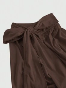 SHEIN MOD Mock Neck Butterfly Applique Drawstring Ribbed Honey Top