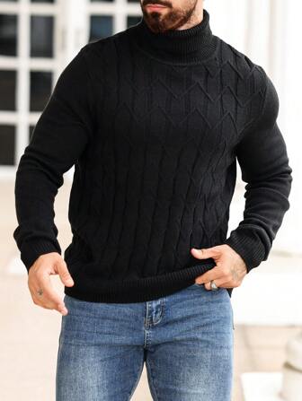 Manfinity CityGents Herren Lässig Kabel-Strickpullover mit Rollkragen, für Herbst/Winter