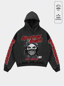 ROMWE MEN Street Life Sudadera corta con capucha de estilo vintage lavado para hombre, ropa urbana - Negro - Ver 1