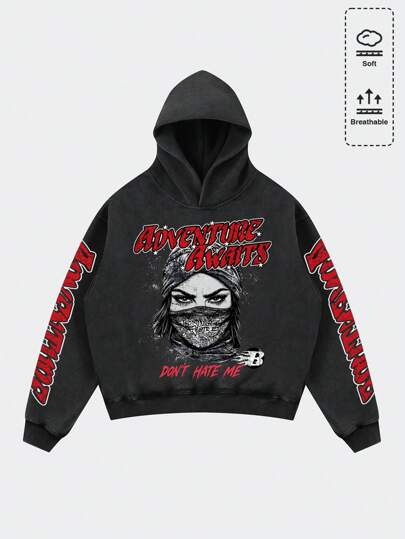 Street Life Men's Washed Vintage Style Short Hoodie, Streetwear