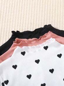 SHEIN Leap Crew 3pcs/Set Tween Girls' Solid Color Ribbed Collar Casual Short Sleeve T-Shirts - White - View 4