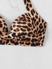 Swim Lushoire 2025 Resort Beach Leopard Print Halter Neck Bikini Top Summer - Multicolor - View 4