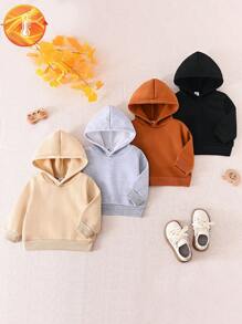 4pcs/Set Baby Boys' Solid Color Hooded Long Sleeve Sweatshirts Outfit, Autumn/Spring Essentials - Grey - View 1