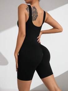 SHEIN Sports 女士單色百褶吊帶運動連體褲