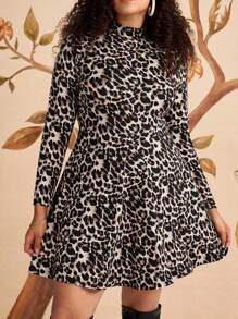 SHEIN VCAY Plus Size Leopard Print Collared Bodycon Dress