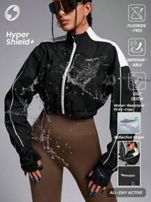 Innovista Women Loose Fit Zip Up Pfas Free Colorblock Sports Jacket,Zip Up Woman Jacket,Fall Woman Outfits,Women Jackets,Y2K Jackets,Party,Outdoor Jacket,Run,Black And White Jacket,Fall Winter Women Outfit,Winter Women Jacket,Outdoor Camping,Winter Women Clothes, Jacket