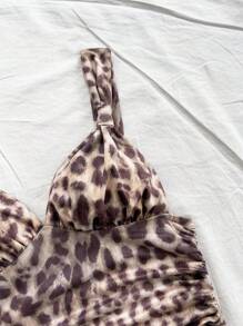 Soleia Vrouwen Plus Size Vintage Leopard Print Camisole Tank Top Met Gerimpelde Taille, Geschikt Voor Herfst/Wintervakantie