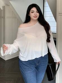 Dazy Plus Loose Round Neck Semi-Sheer Cropped Top For Women, White, Spring/Summer