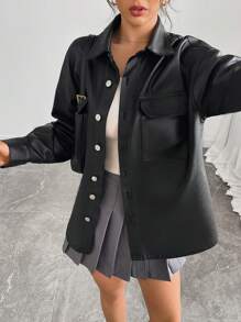 Áo khoác dài vừa phải thoải mái, rộng rãi, nhiều túi, dễ thương dành cho nữ, màu đen, mùa thu/đông - màu đen - Xem 1