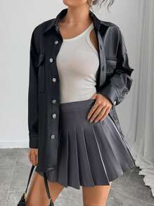 Áo khoác dài vừa phải thoải mái, rộng rãi, nhiều túi, dễ thương dành cho nữ, màu đen, mùa thu/đông - màu đen - Xem 4